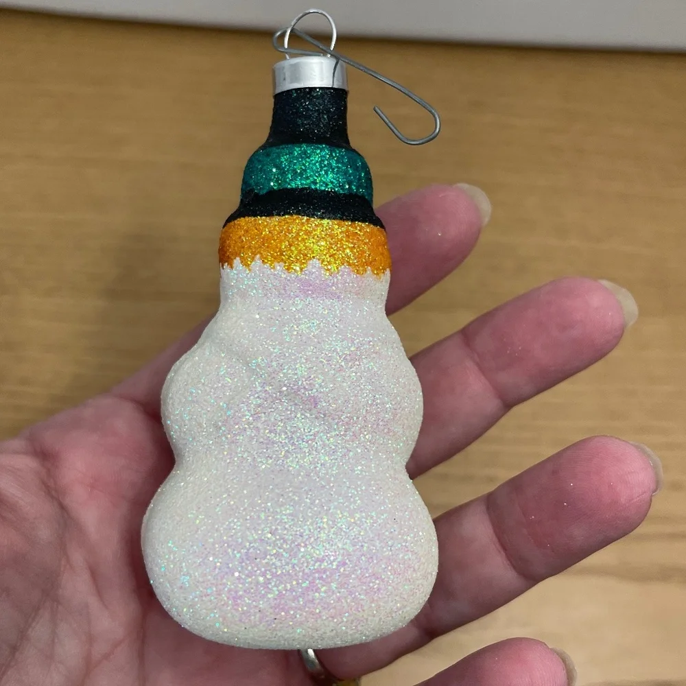 Vtg Bradford Christmas Trimmeries Ornaments Glitter Snowmen Set of 4 Mexico 3.5”